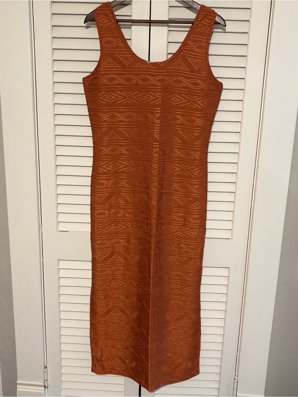 Chelsea Studio Sleeveless Midi Bodycon Dress in Rust